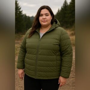 Girlfriend Collective Olive Puffer Jacket Size 5X Plus Size Packable Hooded